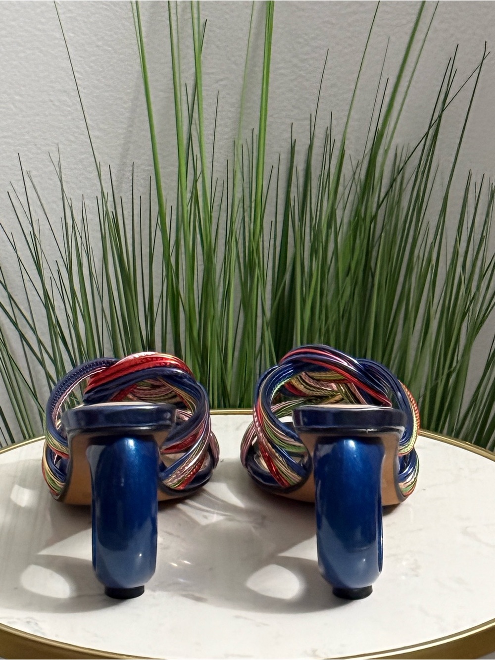 NIB Ninety Union Brazil Blue Multi-Color Knot Mule Heels - Picture 2 of 4